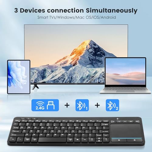 Bnnwa multi device smart keyboard showing the included USB receiver and AAA battery compartment.