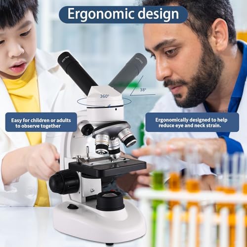Woehrsh binocular compound microscope displaying cross section views of premium optical glass lenses.