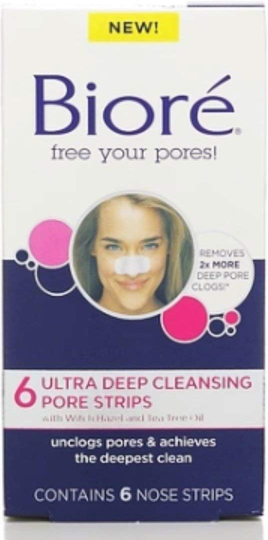 Biore Ultra Deep Cleansing Pore Strips 6 count front view blackhead remover