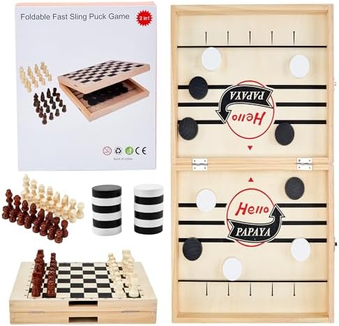 Hello Papaya 2 in 1 tabletop game folded up showing the classic chessboard surface.