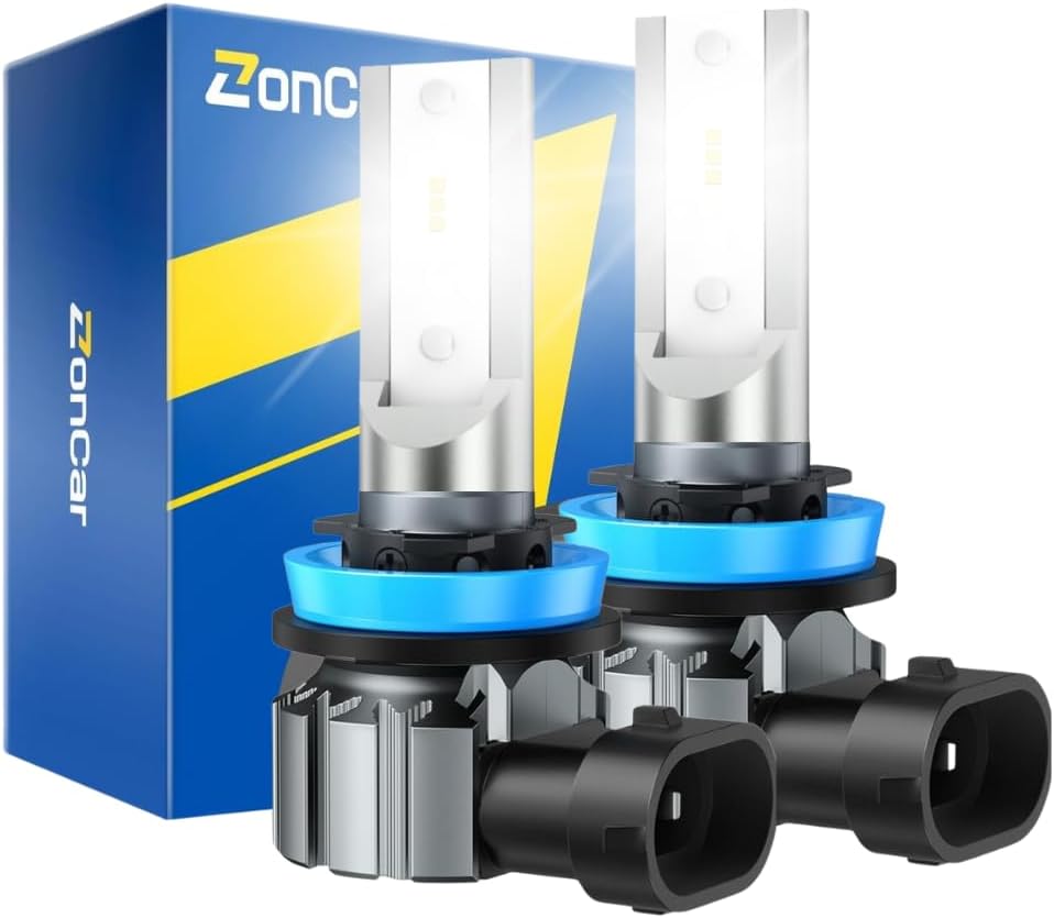 ZonCar H11 LED headlight bulbs front view showing premium aircraft grade aluminum construction