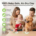 Mother gently pressing an infant's hand into the non toxic food grade air dry clay