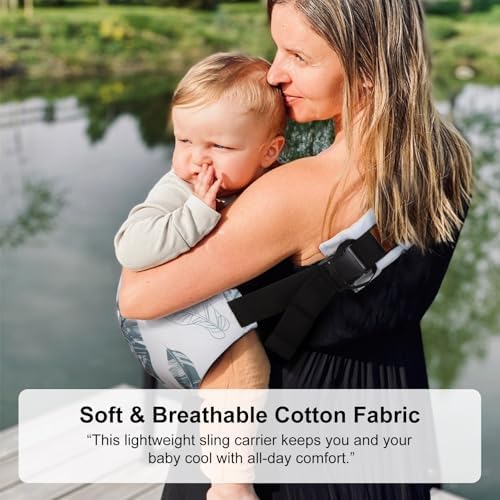 Huefain pure cotton baby sling demonstrating ergonomic hip seat support
