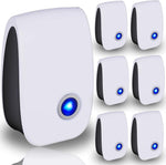 Ariie Ultrasonic Pest Repeller 6 pack front view with blue LED light.