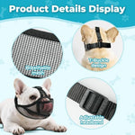 Side profile of French Bulldog wearing black soft muzzle