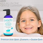 Top down view of Pura D'or Kids all-in-one gentle cleanser 16 ounce bottle