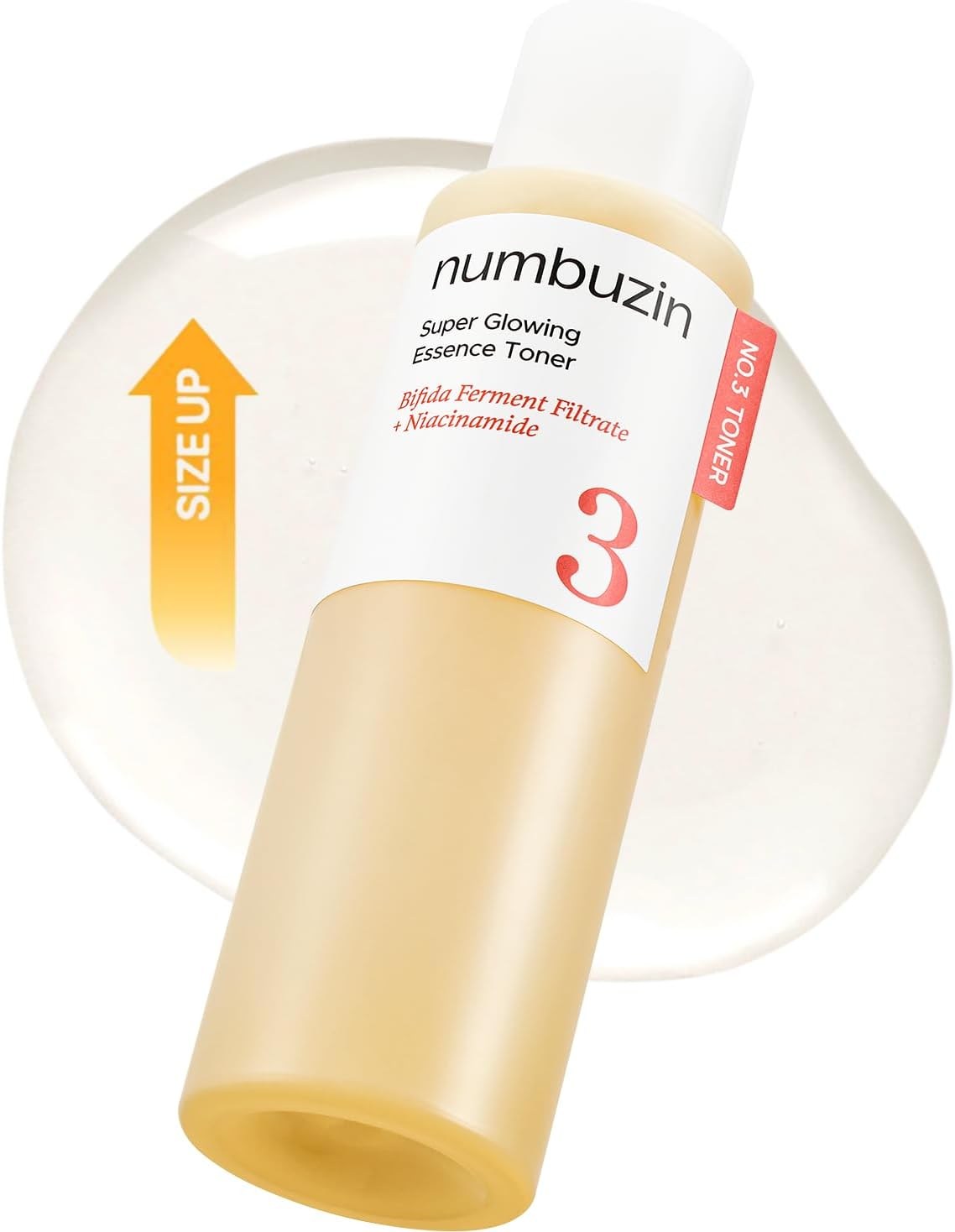 Numbuzin Number Three Super Glowing Essence Toner jumbo size front view bottle showcasing the clean packaging design