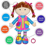 June Garden Montessori soft toy showing buckle and zipper dressing activities