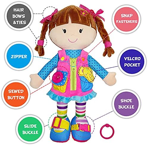 June Garden Montessori soft toy showing buckle and zipper dressing activities