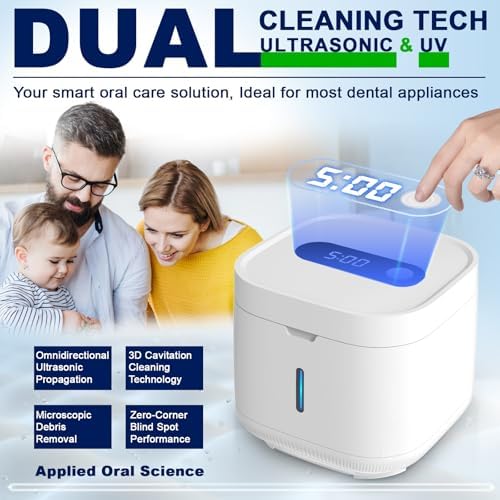 Dental cleaning pod showcasing internal stainless steel water tank for aligners
