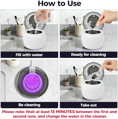 Raccomb compact premium mouth guard sanitizer on a bathroom countertop