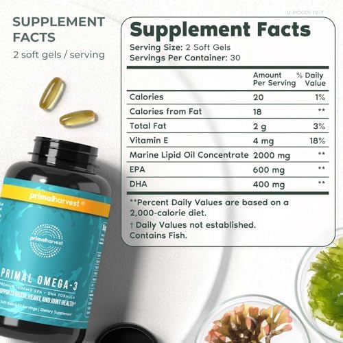 Authentic imported Primal Harvest Omega 3 packaging highlighting the 30 day supply of premium marine lipid concentrate.