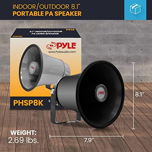 Pyle 50W loudspeaker showcasing the integrated adjustable 90-degree swiveling mounting bracket.