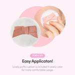 Long lasting highly pigmented powder blusher application demonstration using the cushion puff