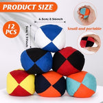 RXLWYUNLAE synthetic suede hacky sacks spread out demonstrating the twelve piece set.