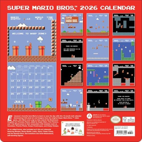 Super Mario Bros. 8-Bit Retro 2026 Wall Calendar + 6 Bonus Die-cut Notecards - Image 3