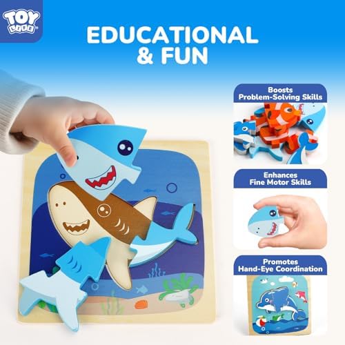 Toddler learning toy showing bright non toxic colors on solid wood puzzle blocks