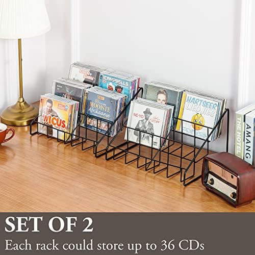 Set of two industrial style office media organizers holding jewel cases.