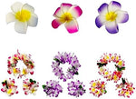 Close up view of the GoodUping lead free Hawaiian floral hair clips attached to a summer hairstyle.