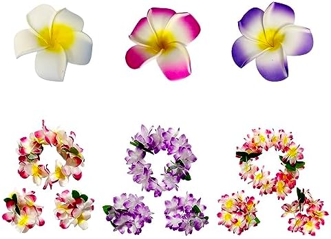 Close up view of the GoodUping lead free Hawaiian floral hair clips attached to a summer hairstyle.