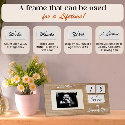 Premium 12x6 inch baby milestone frame with pink blue and white insert mats