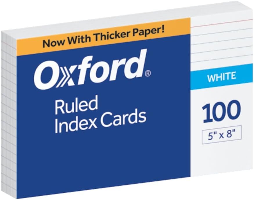 Oxford Ruled Index Cards, 5" x 8", White, 100/Pack (51) - Image 1