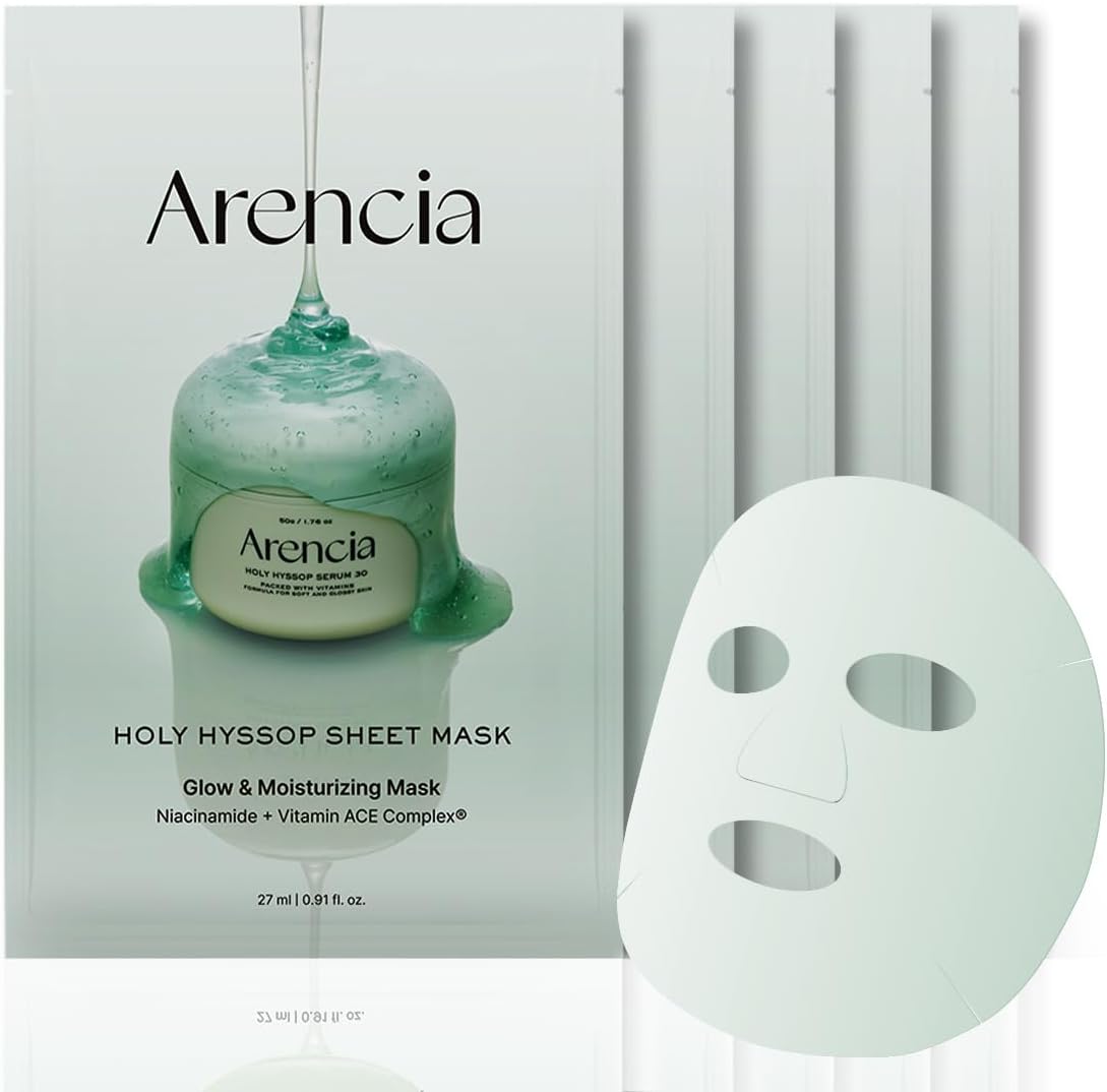 Arencia Hyssop Glow Sheet Mask 5 pack front view packaging