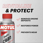 Back label of Motul Engine Clean Auto showing usage instructions