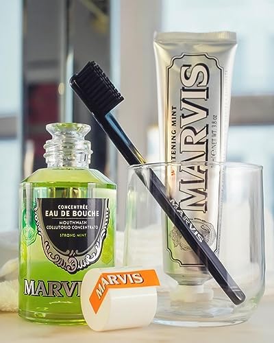 Side view of imported Marvis 3.8 ounces whitening toothpaste packaging
