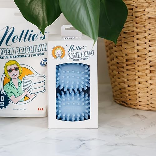 Close up of Nellie's blue rubber dryer balls texture and design