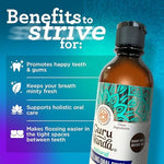 Close up of GuruNanda oral hygiene pulling oil highlighting the fluoride free protective formula