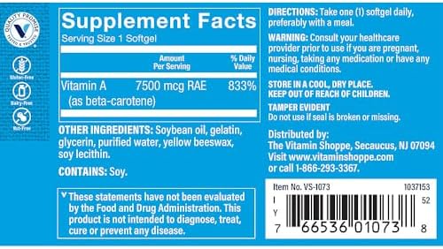 Imported pro-vitamin A carotenoid antioxidant dietary supplement label details