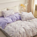 HighBuy purple flower comforter cover displaying the hidden zipper closure and interior corner ties functionality.