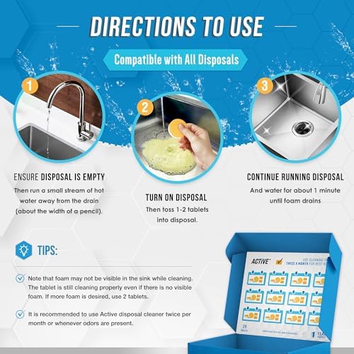 Active garbage disposal cleaner being dropped in sink drain