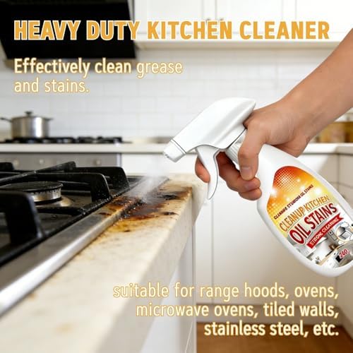 Sentechx kitchen cleaner spray application on a greasy stove