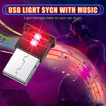 Multi colored smart atmosphere lamp glowing inside a vehicle cabin connected to a dashboard port