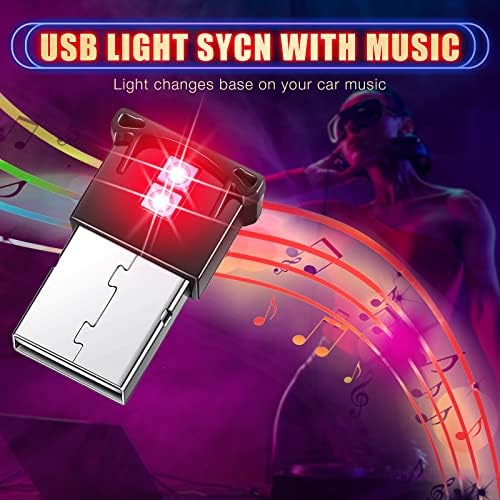 Multi colored smart atmosphere lamp glowing inside a vehicle cabin connected to a dashboard port