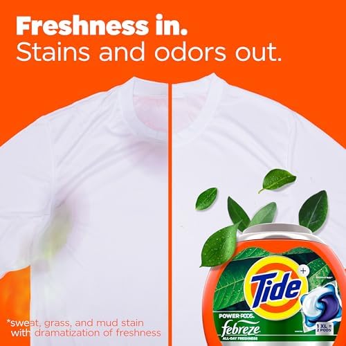 Tide Power Pods packaging showing the Febreze odor eliminator and Botanical Rain fragrance labels.