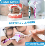 2 Pack Denture Brush Denture Bath Case Cup Retainer Cleaner Holder Box False Teeth Soaking Container Dental Bath Storage Box Case with Strainer Basket for Travel, Camping, Office (Blue+Pink) - Image 8