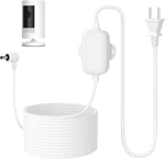 ALERTCAM outdoor power adapter front view showing white plug and premium charging cable
