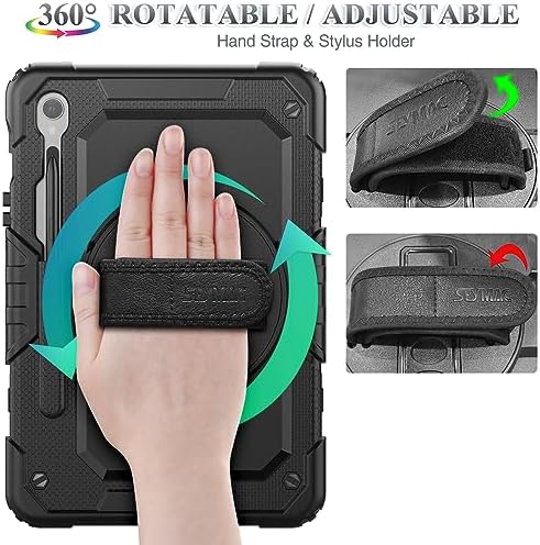 SEYMAC stock protective tablet cover with adjustable fabric hand strap for secure single hand usage