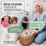 Eco-friendly wool dryer balls for static reduction and faster drying.