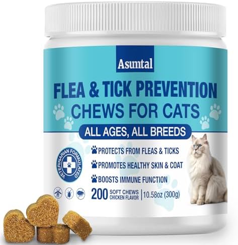 Asumtal Flea and Tick Prevention for Cats Chewables front view of the 200 count bottle