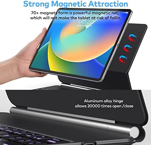 Runelk wireless smart keyboard setup showcasing side profile angles of the floating magnetic backplate.
