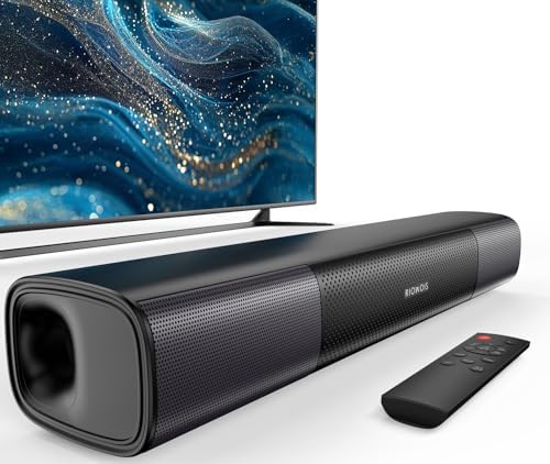 Riowois compact soundbar showing remote control and cables