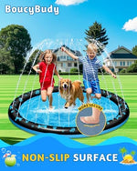 Toddlers and pets playing together safely inside the textured anti slip backyard fountain pool