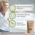 Complete packaging overview of the Herbadiet 50 gram pure antioxidant eye nutrition supplement.