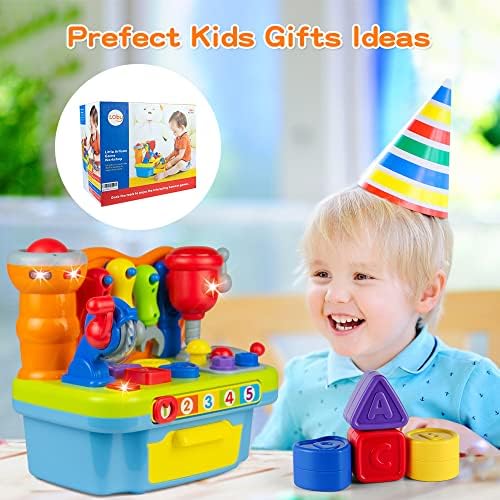 Kids engineering workbench toy set detailing the bench clamp and digital scale feature