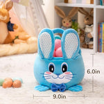 Detailed view of the rabbit embroidery on the blue toddler tote