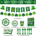 Close up of St. Patrick's Day paper plates and napkins with shamrock design